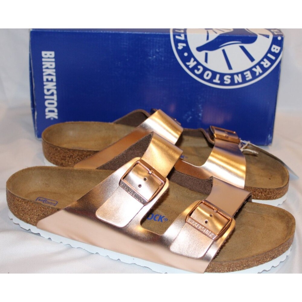 Birkenstock Arizona Buckle Narrow‎ Fit Birko Flor Sandals COPPER EU 37 US 6-6.5